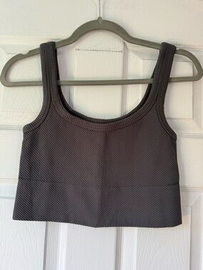 Nikibiki Ribbed Scoop Crop Tank - Charcoal Gray One Size